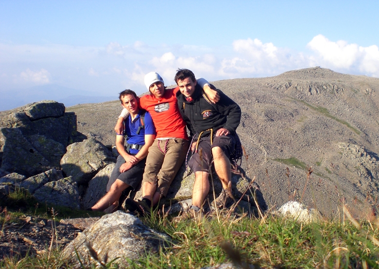 Matt, Me and Badger. Scafell Pike in the backround.